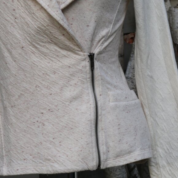 Dolan Left Coast Anthropologie Oatmeal Knit Quilted Sleeve Moto Jacket Sz SMALL - Picture 3 of 8